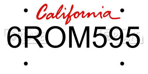 6ROM595 California License Plate