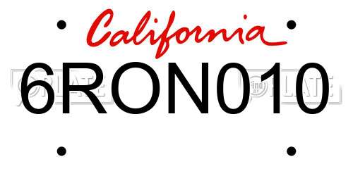 6RON010 California License Plate