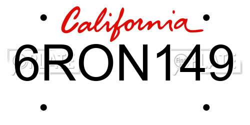 6RON149 California License Plate