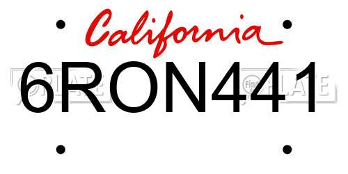 6RON441 California License Plate