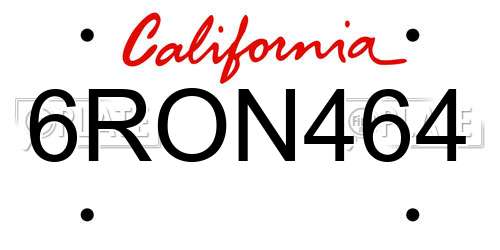 6RON464 California License Plate