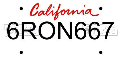 6RON667 California License Plate