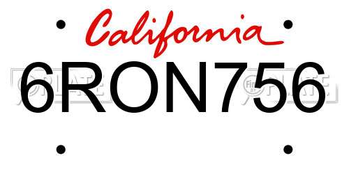 6RON756 California License Plate