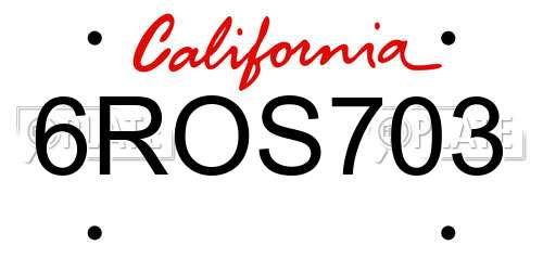 6ROS703 California License Plate