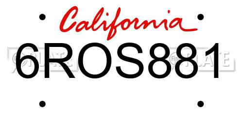 6ROS881 California License Plate