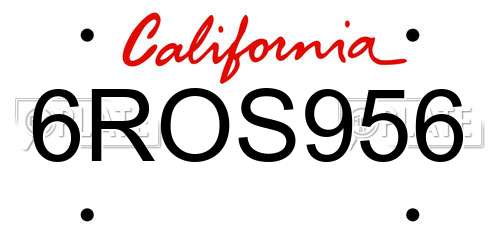 6ROS956 California License Plate