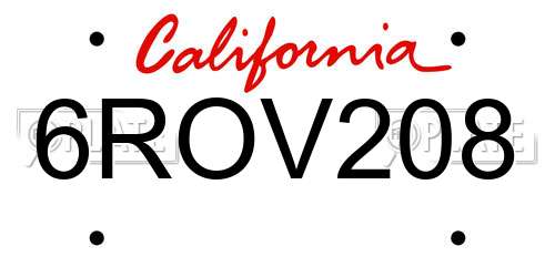 6ROV208 California License Plate