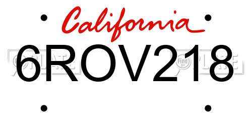 6ROV218 California License Plate