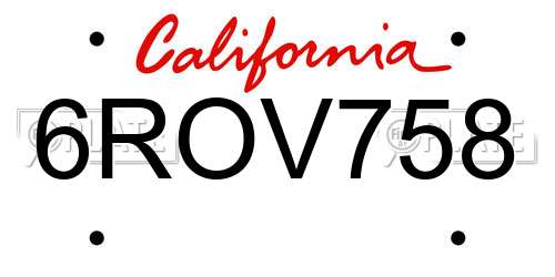 6ROV758 California License Plate