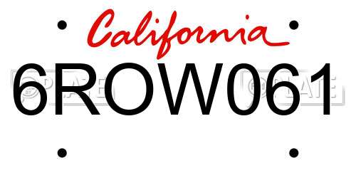 6ROW061 California License Plate