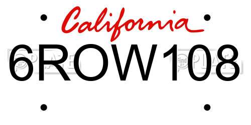 6ROW108 California License Plate