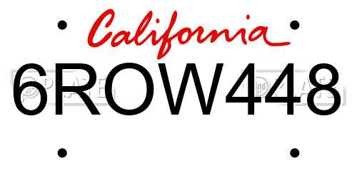 6ROW448 California License Plate