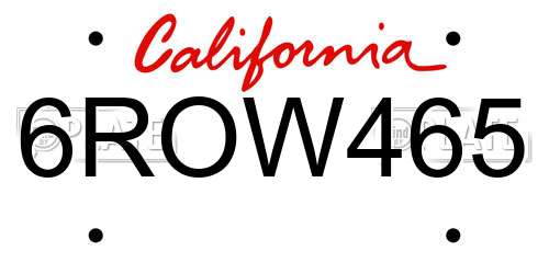 6ROW465 California License Plate