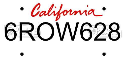 6ROW628 California License Plate