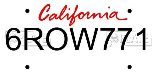 6ROW771 California License Plate