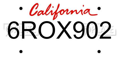 6ROX902 California License Plate