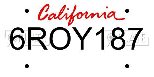 6ROY187 California License Plate
