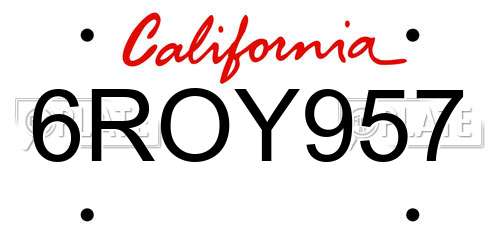 6ROY957 California License Plate