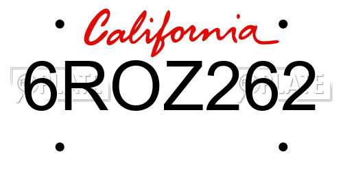 6ROZ262 California License Plate