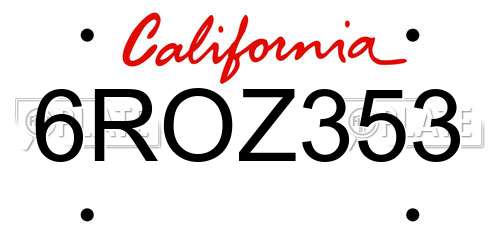 6ROZ353 California License Plate