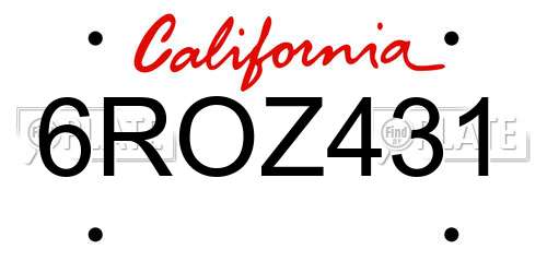 6ROZ431 California License Plate