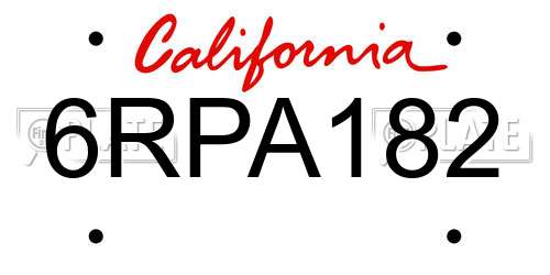 6RPA182 California License Plate