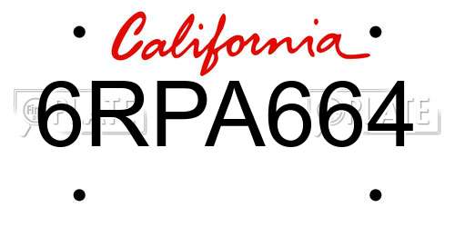 6RPA664 California License Plate