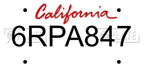 6RPA847 California License Plate