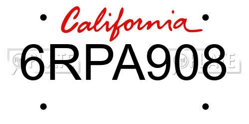 6RPA908 California License Plate