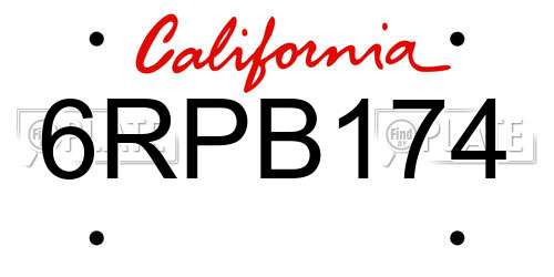 6RPB174 California License Plate
