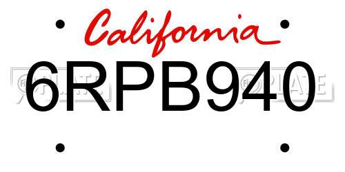 6RPB940 California License Plate