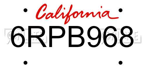 6RPB968 California License Plate