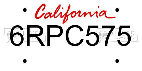 6RPC575 California License Plate