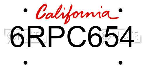 6RPC654 California License Plate