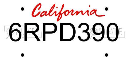 6RPD390 California License Plate