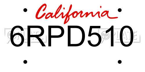 6RPD510 California License Plate