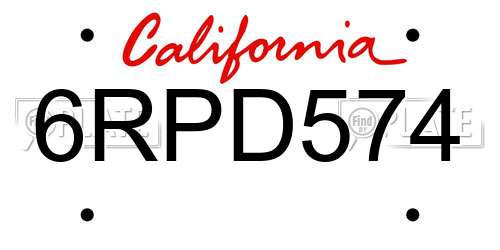 6RPD574 California License Plate