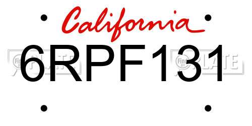 6RPF131 California License Plate