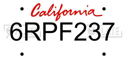 6RPF237 California License Plate