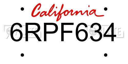 6RPF634 California License Plate