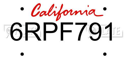 6RPF791 California License Plate
