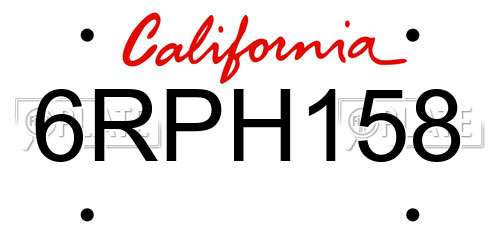 6RPH158 California License Plate