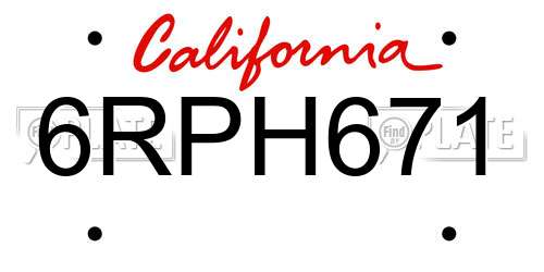 6RPH671 California License Plate