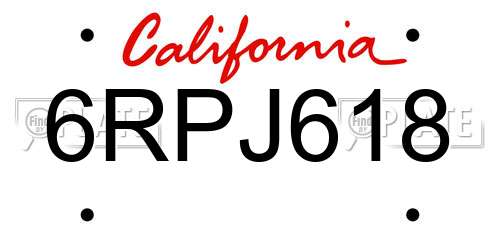 6RPJ618 California License Plate