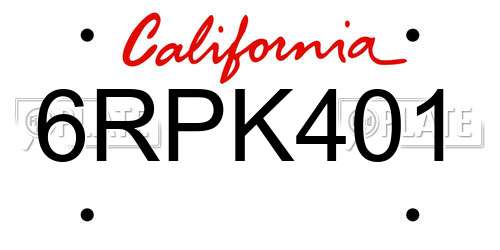 6RPK401 California License Plate