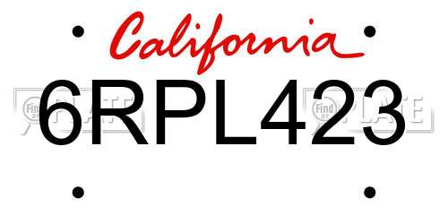 6RPL423 California License Plate