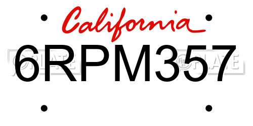 6RPM357 California License Plate