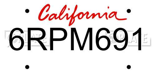 6RPM691 California License Plate