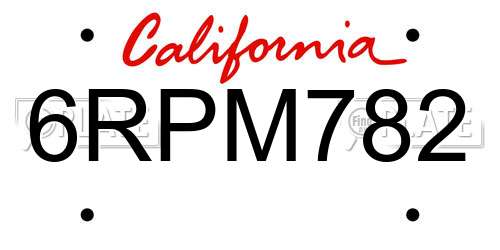 6RPM782 California License Plate