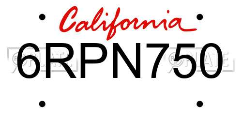 6RPN750 California License Plate